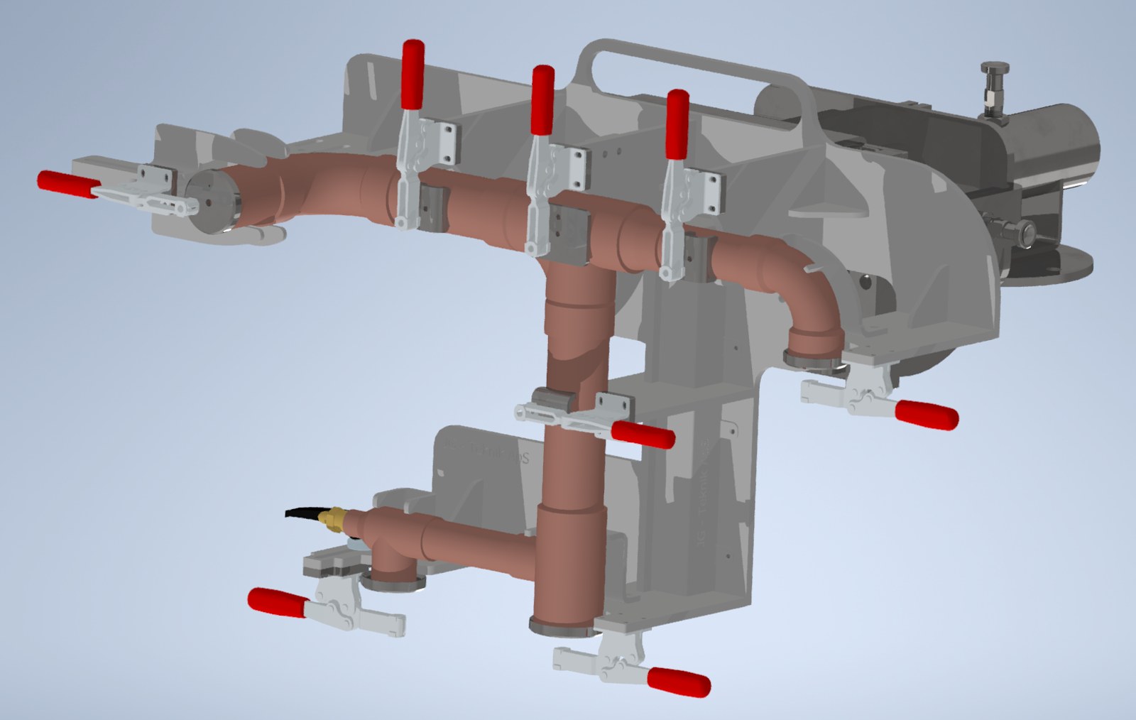 3D-model af et fikstur til en forgrenet røropstilling